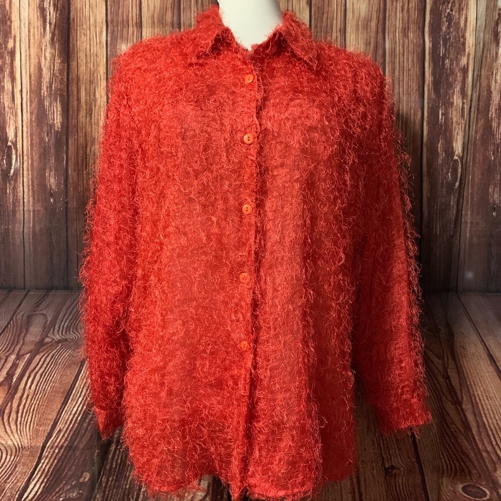 NWOT LIZ & ME WOMEN'S PLUS SIZE 3X JACKET TOP EYE LASH FUZZY CORAL BOHO HOLIDAY - Picture 2 of 13